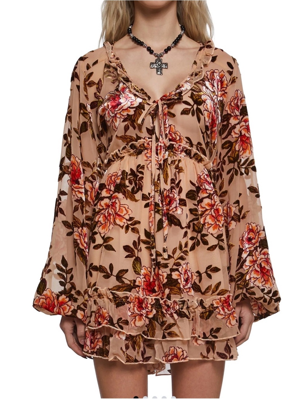 Doll Kill Clementine Velvet Printed Mini Dress New XL